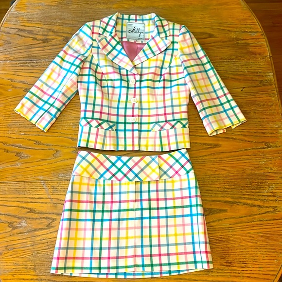 Milly of New York Dresses & Skirts - 🌈💕🌷ADORABLE! Milly of New York rainbow plaid wool skirt set/suit sz4